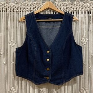 Cider Dark Blue Denim Button-Front Vest with Gold Accents